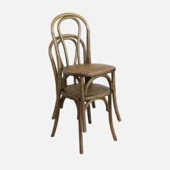 4er-Set Vintage-Stühle aus Holz und Rattan-Geflecht