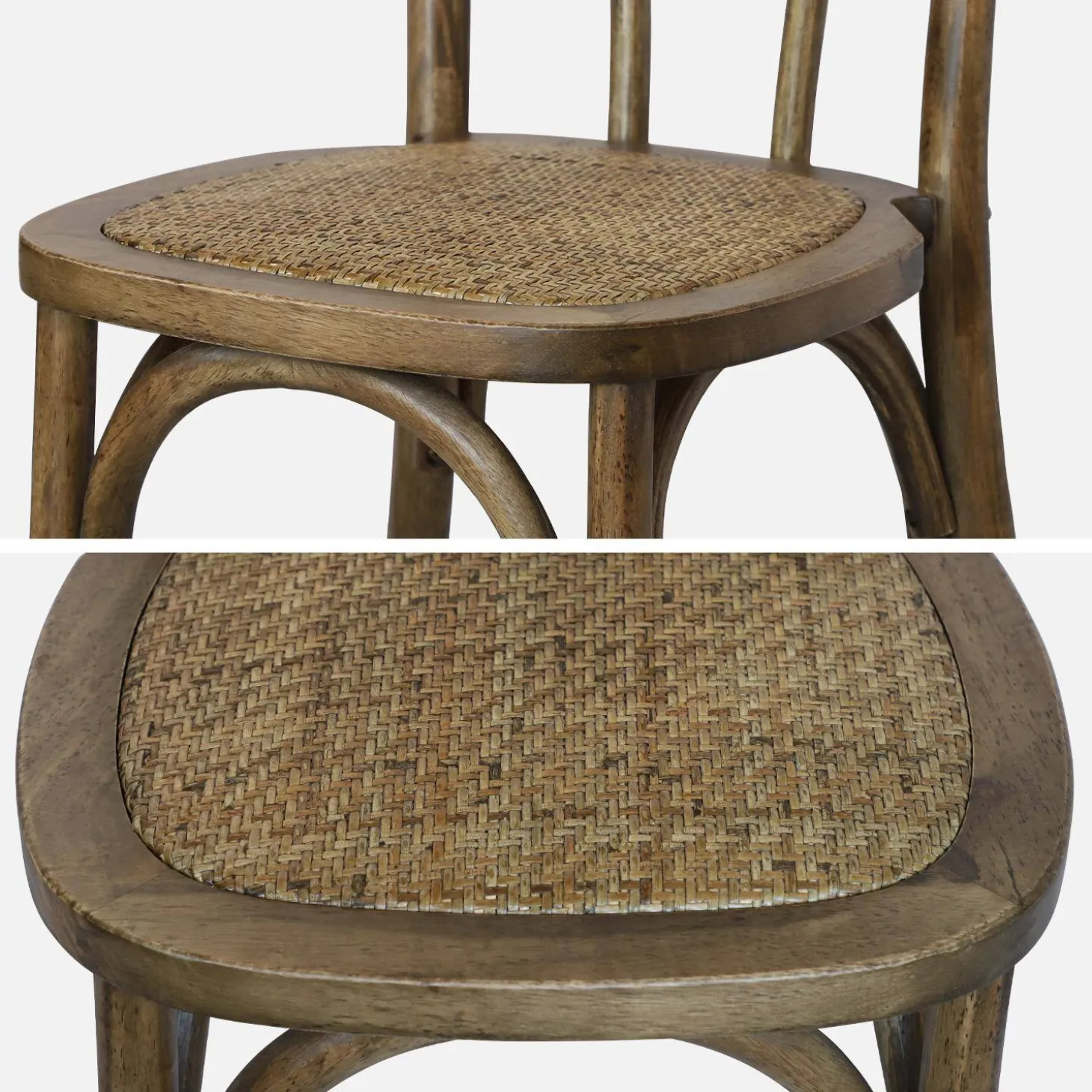 4er-Set Vintage-Stühle aus Holz und Rattan-Geflecht