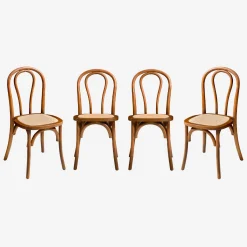 4er-Set Vintage-Stühle aus Holz und Rattan-Geflecht