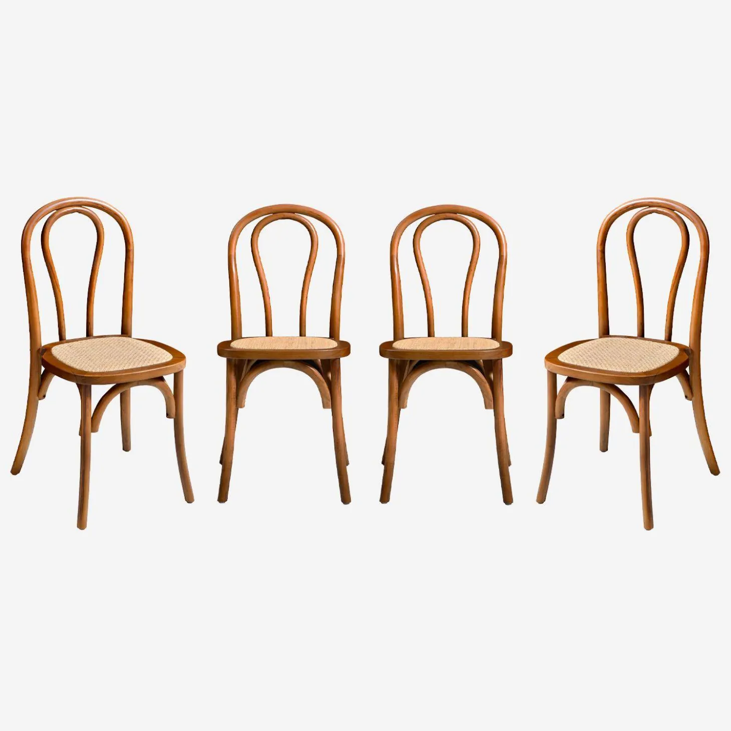 4er-Set Vintage-Stühle aus Holz und Rattan-Geflecht
