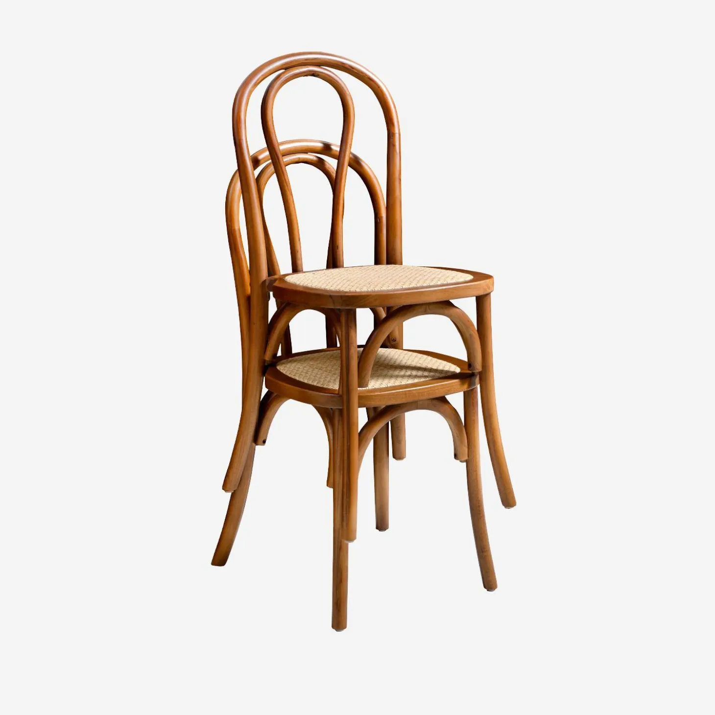 4er-Set Vintage-Stühle aus Holz und Rattan-Geflecht