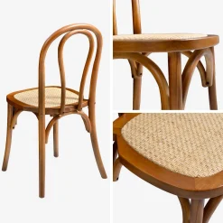 4er-Set Vintage-Stühle aus Holz und Rattan-Geflecht