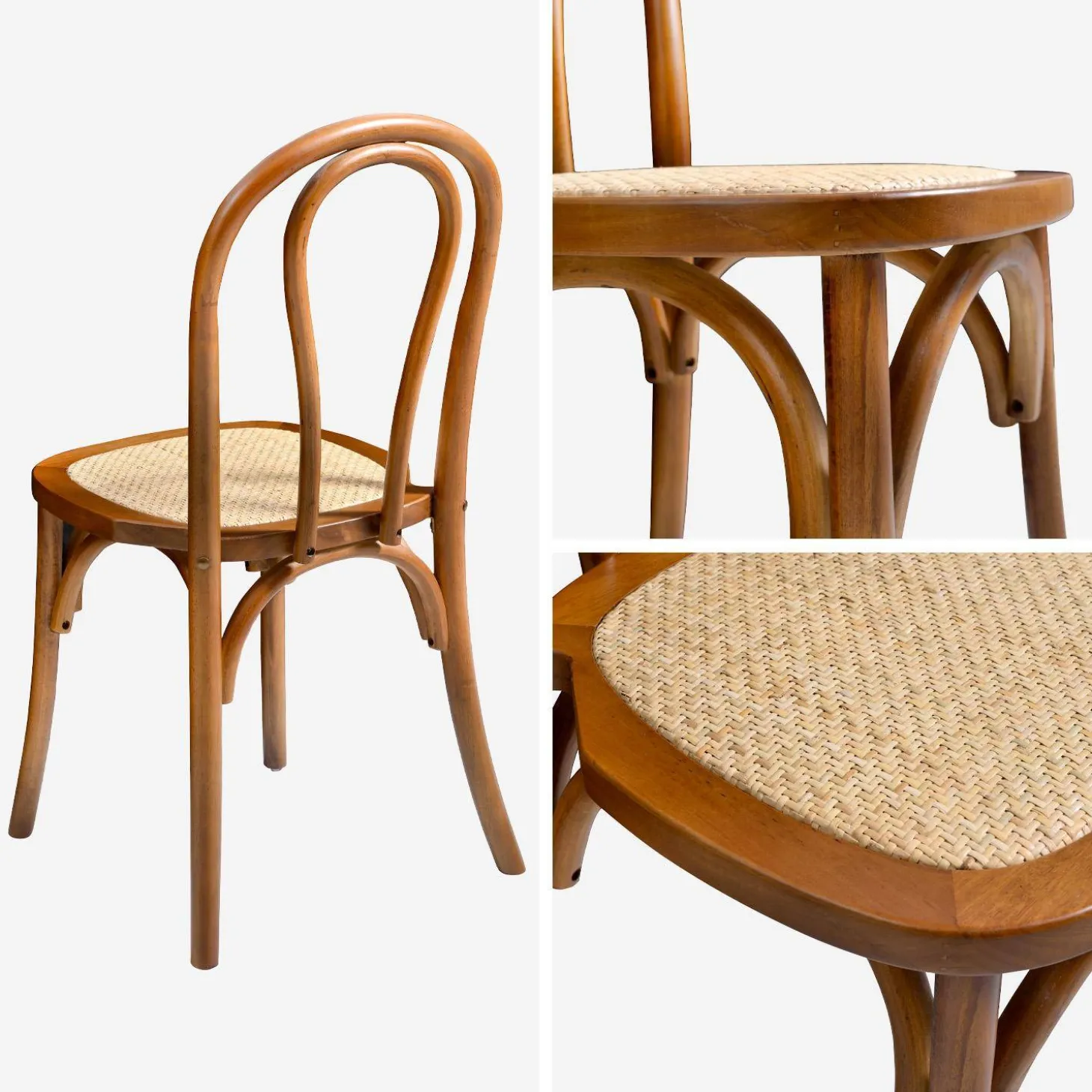 4er-Set Vintage-Stühle aus Holz und Rattan-Geflecht