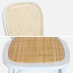 4er-Set Vintage Stühle aus Holz und Rattan-Geflecht