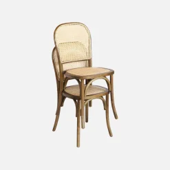4er-Set Vintage Stühle aus Holz und Rattan-Geflecht