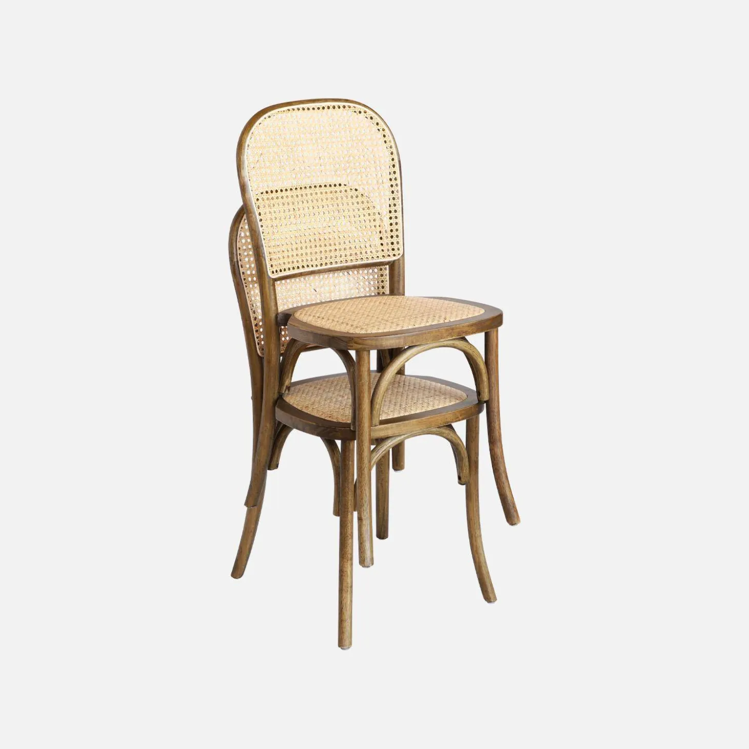4er-Set Vintage Stühle aus Holz und Rattan-Geflecht