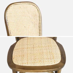 4er-Set Vintage Stühle aus Holz und Rattan-Geflecht