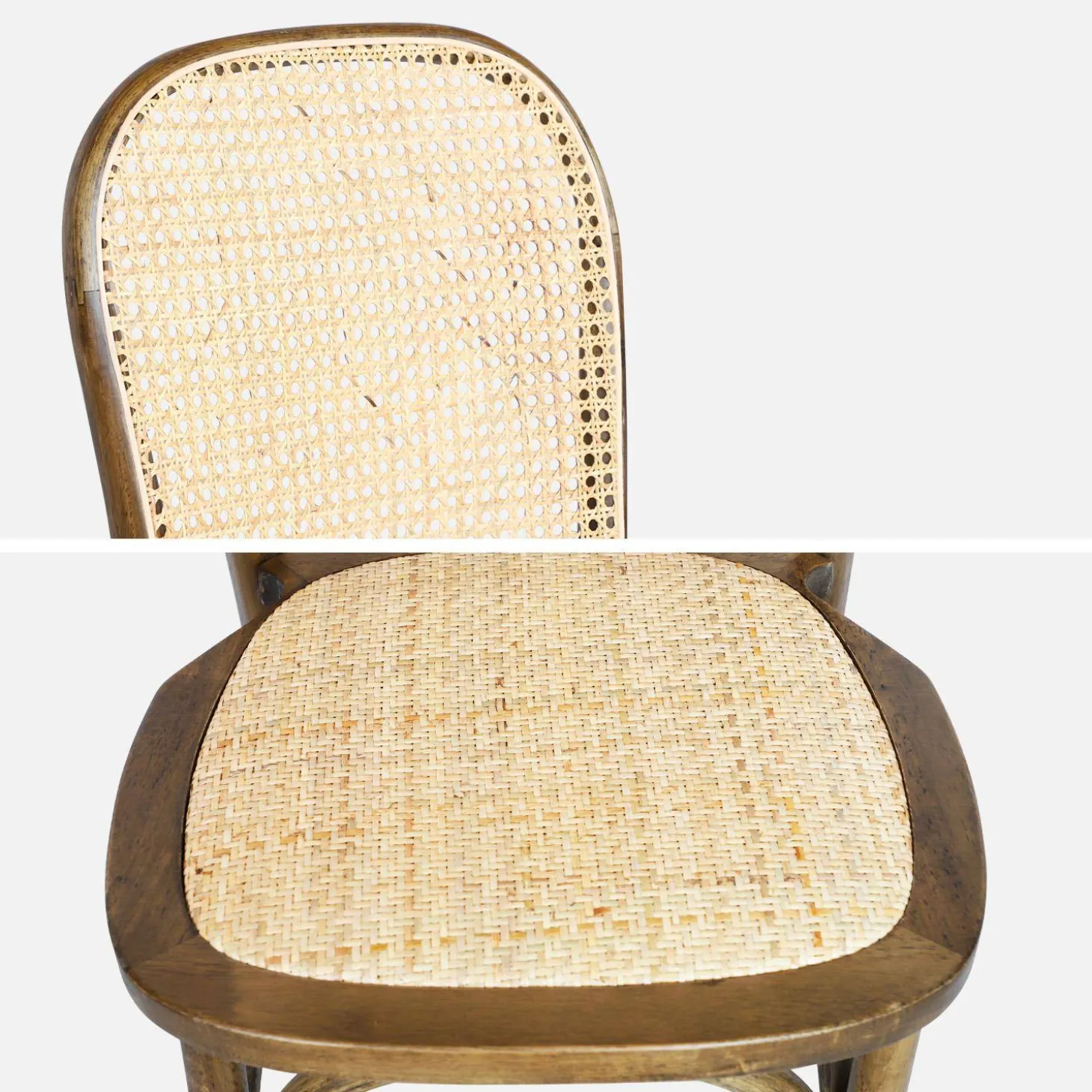 4er-Set Vintage Stühle aus Holz und Rattan-Geflecht