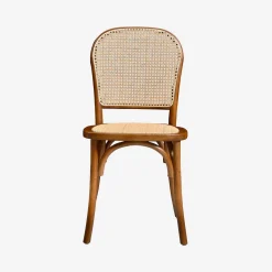4er-Set Vintage Stühle aus Holz und Rattan-Geflecht