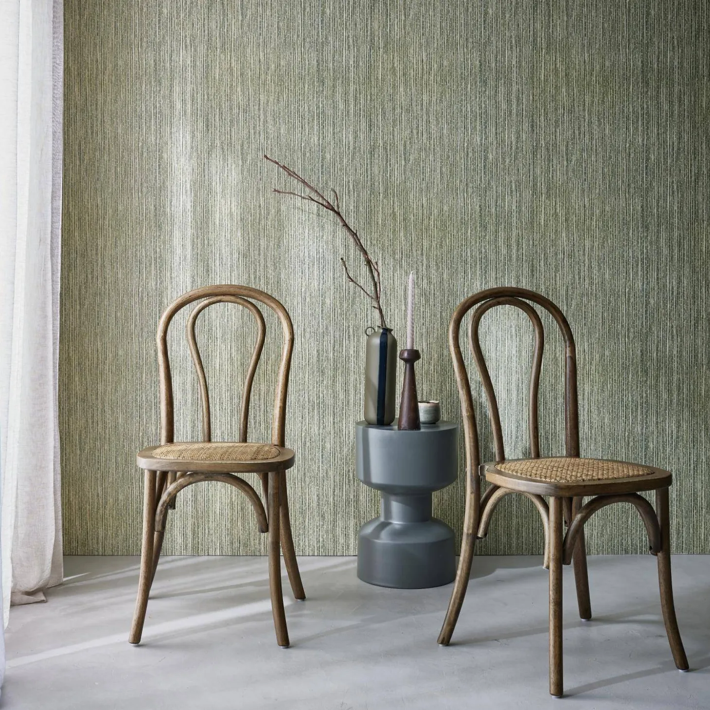 2er-Set Vintage-Stühle aus Holz und Rattan-Geflecht