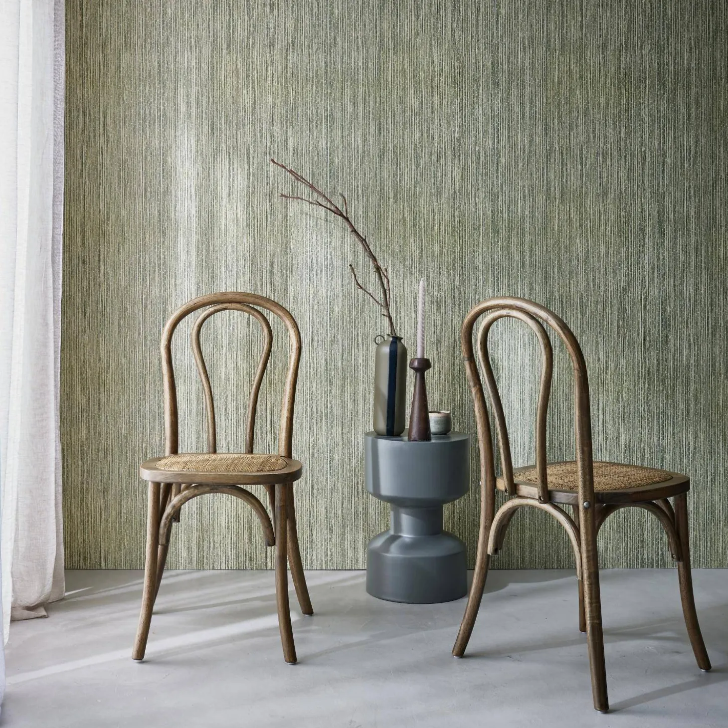 2er-Set Vintage-Stühle aus Holz und Rattan-Geflecht