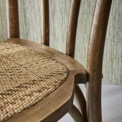 2er-Set Vintage-Stühle aus Holz und Rattan-Geflecht