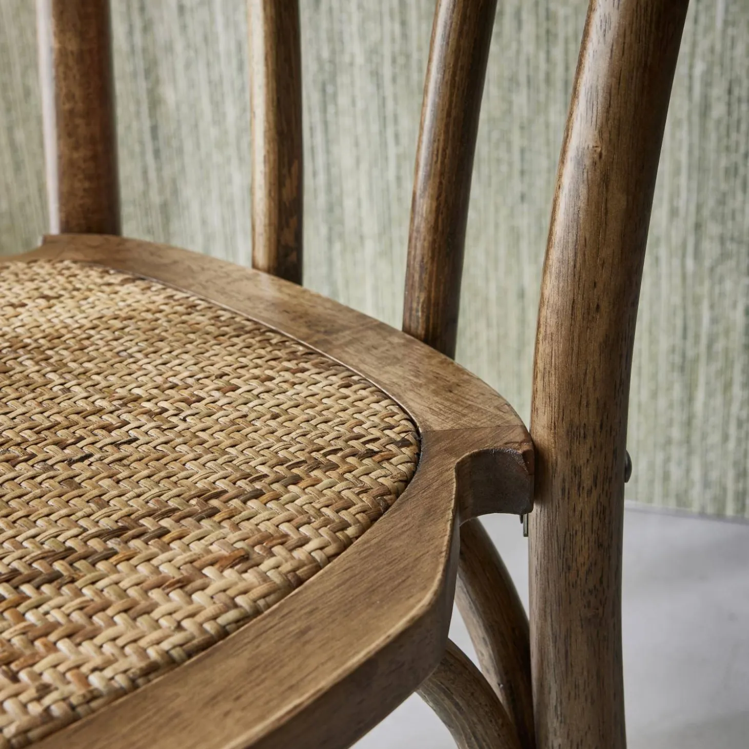 2er-Set Vintage-Stühle aus Holz und Rattan-Geflecht