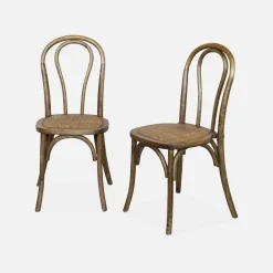 2er-Set Vintage-Stühle aus Holz und Rattan-Geflecht