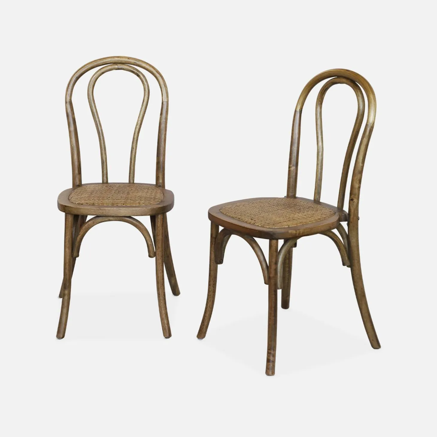 2er-Set Vintage-Stühle aus Holz und Rattan-Geflecht