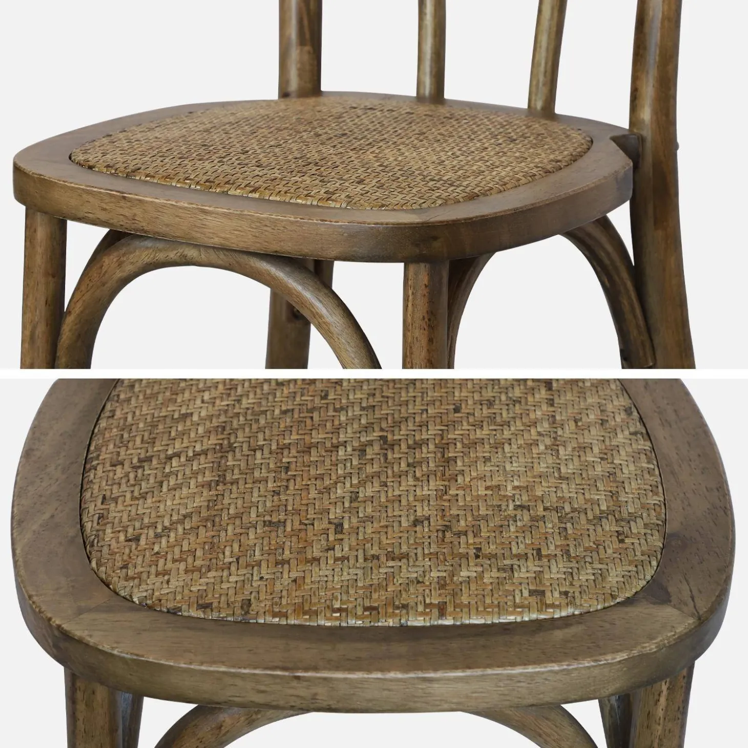 2er-Set Vintage-Stühle aus Holz und Rattan-Geflecht