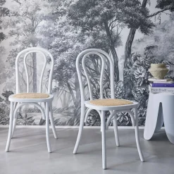 2er-Set Vintage-Stühle aus Holz und Rattan-Geflecht