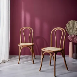 2er-Set Vintage-Stühle aus Holz und Rattan-Geflecht