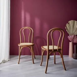 2er-Set Vintage-Stühle aus Holz und Rattan-Geflecht