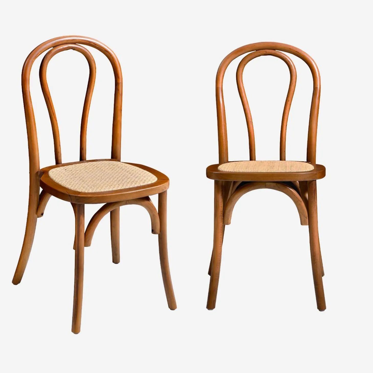 2er-Set Vintage-Stühle aus Holz und Rattan-Geflecht