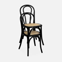 2er-Set Vintage-Stühle aus Holz und Rattan-Geflecht