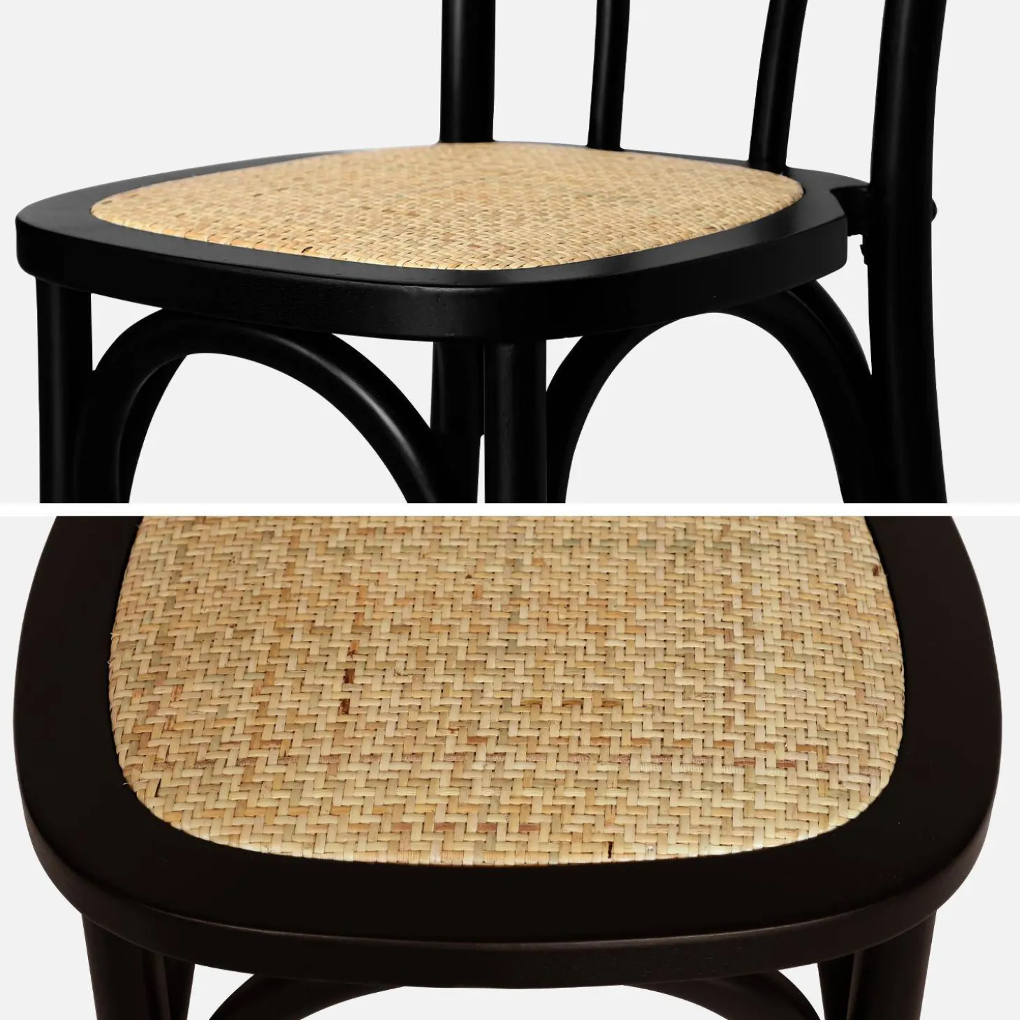 2er-Set Vintage-Stühle aus Holz und Rattan-Geflecht