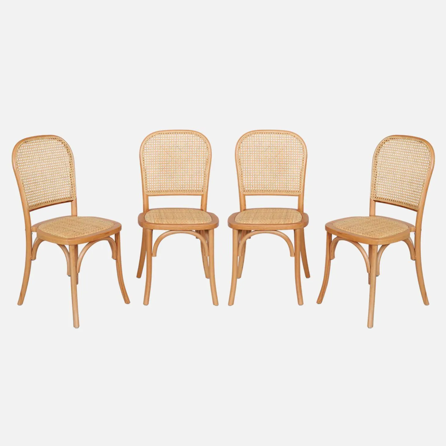 4er-Set Vintage Stühle aus Holz und Rattan-Geflecht