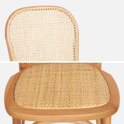 4er-Set Vintage Stühle aus Holz und Rattan-Geflecht