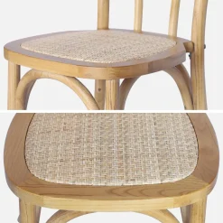 4er-Set Vintage-Stühle aus Holz und Rattan-Geflecht