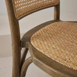 2er-Set Vintage-Stühle aus Holz und Rattan-Geflecht