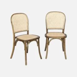 2er-Set Vintage-Stühle aus Holz und Rattan-Geflecht