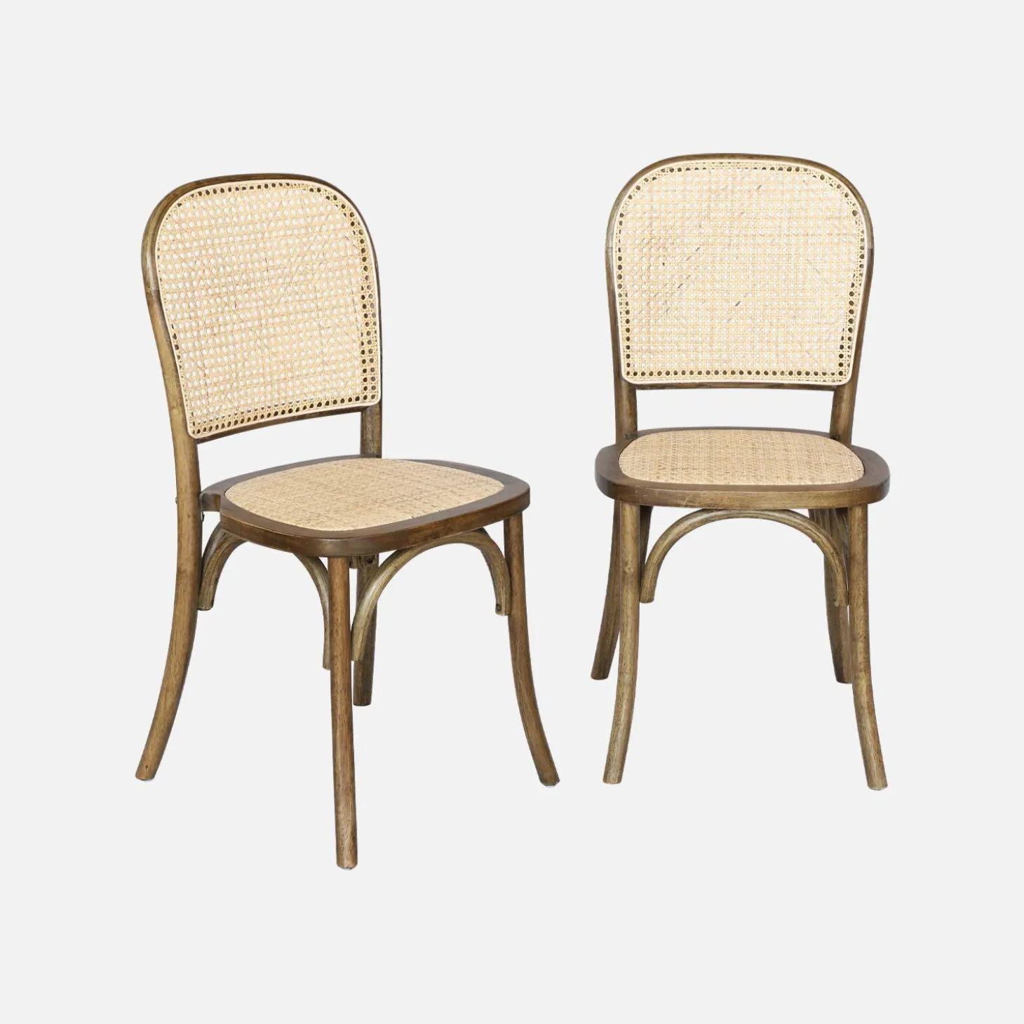 2er-Set Vintage-Stühle aus Holz und Rattan-Geflecht