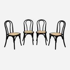 4er-Set Vintage-Stühle aus Holz und Rattan-Geflecht