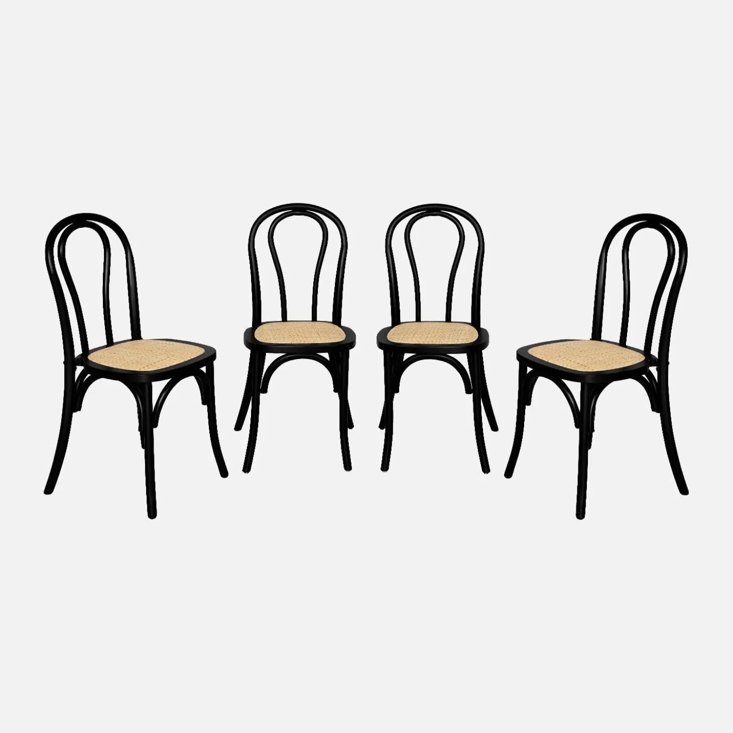 4er-Set Vintage-Stühle aus Holz und Rattan-Geflecht