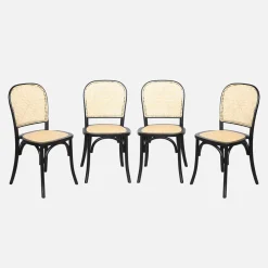 4er-Set Vintage Stühle aus Holz und Rattan-Geflecht