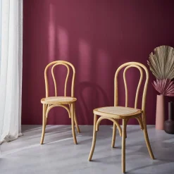 2er-Set Vintage-Stühle aus Holz und Rattan-Geflecht