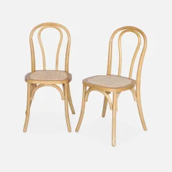 2er-Set Vintage-Stühle aus Holz und Rattan-Geflecht
