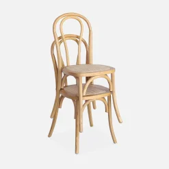 2er-Set Vintage-Stühle aus Holz und Rattan-Geflecht