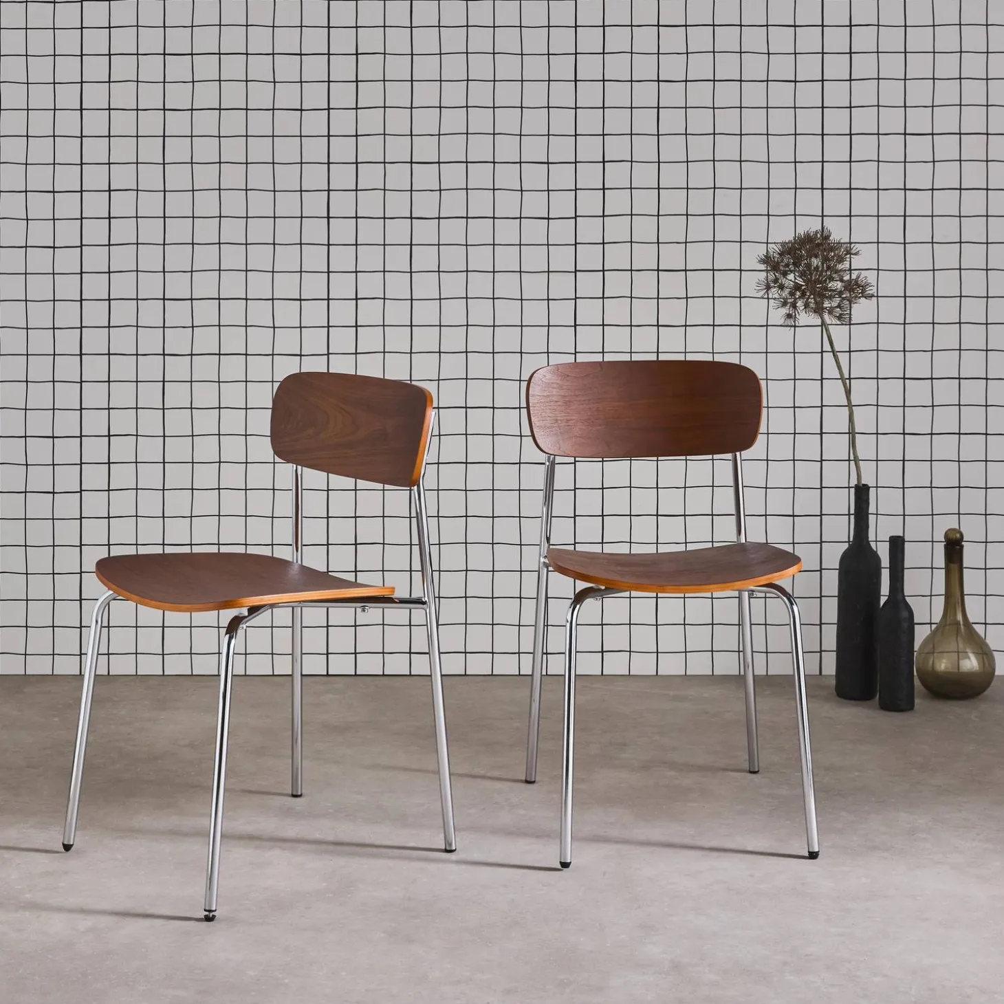 2er-Set Vintage Stühle aus Metall und Sperrholz