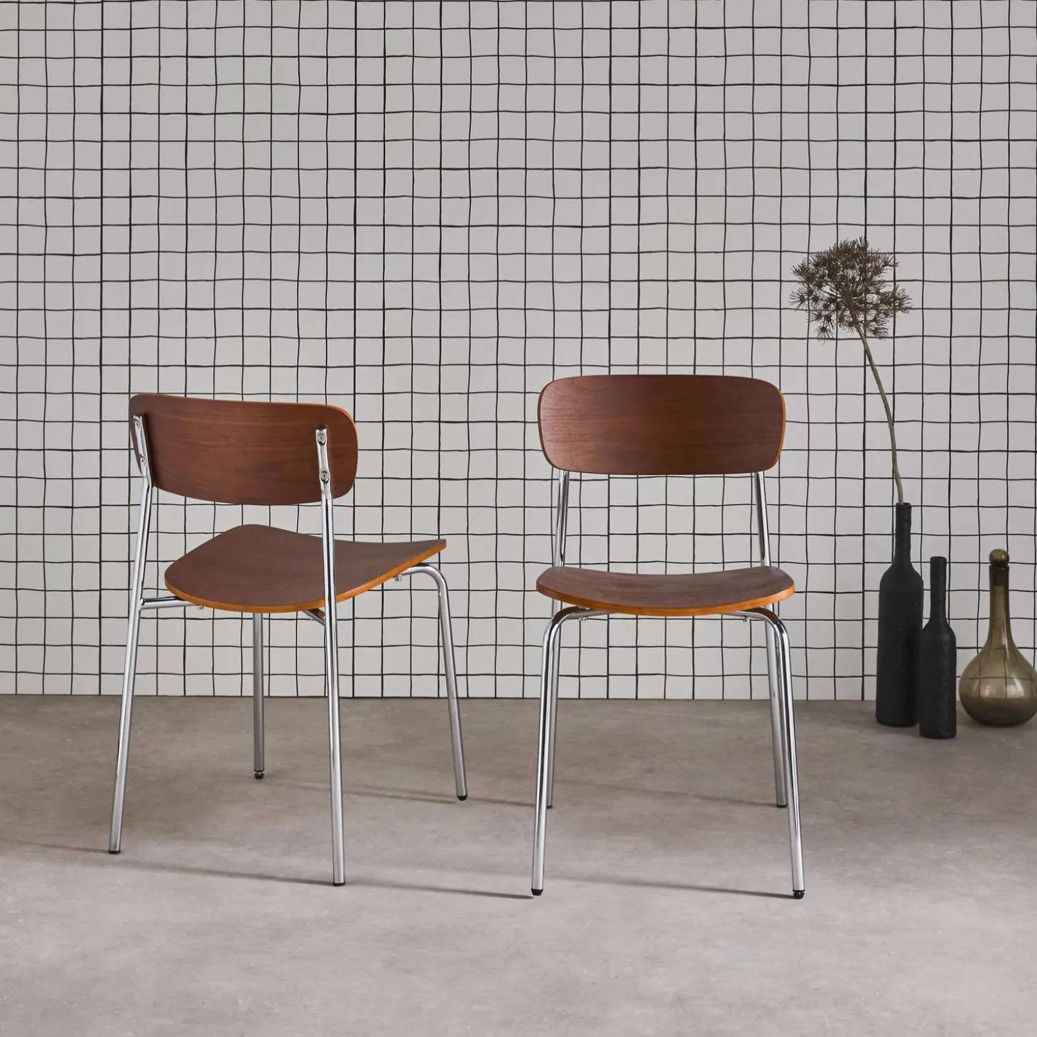 2er-Set Vintage Stühle aus Metall und Sperrholz