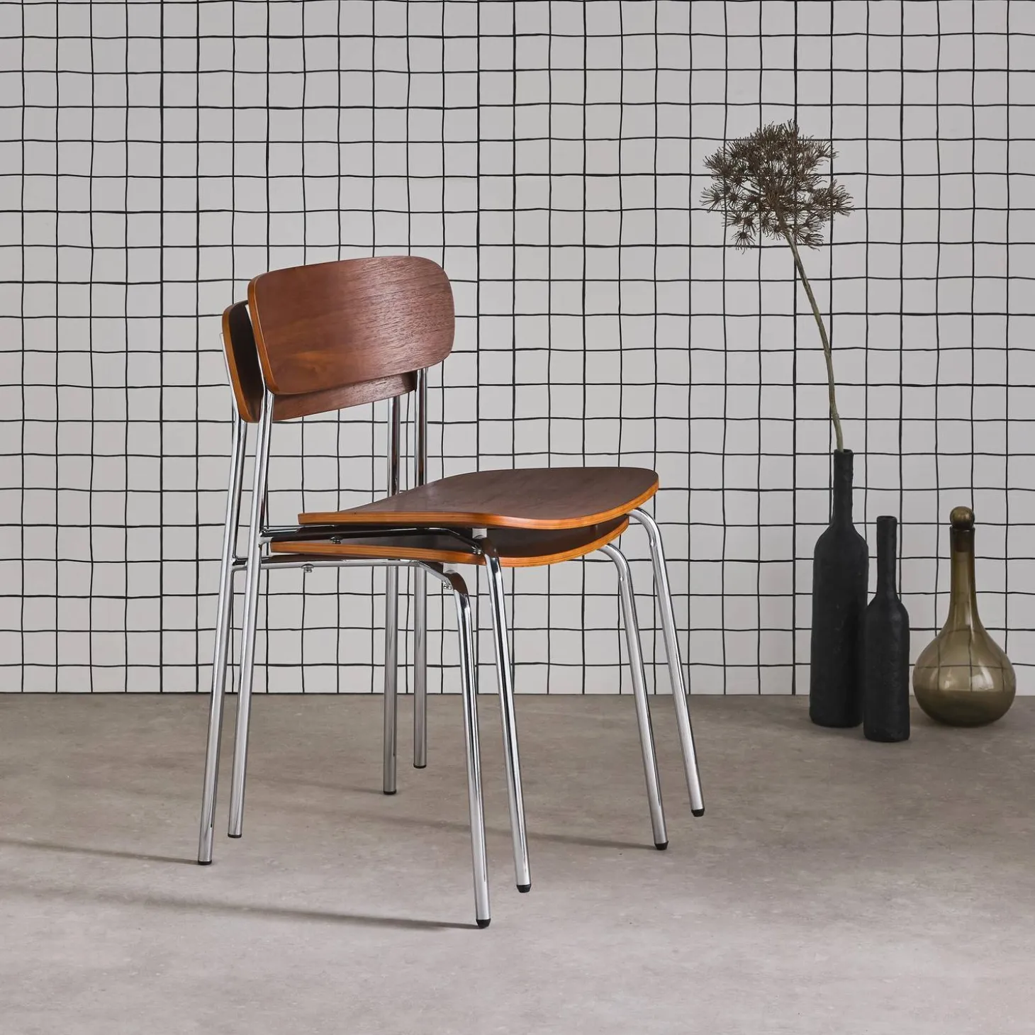 2er-Set Vintage Stühle aus Metall und Sperrholz