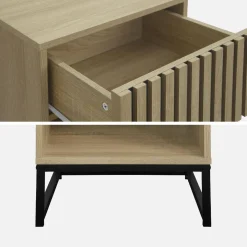 2er-Set zeitgenössische Nachttische mit geriffelter Holzoptik 1 Schublade