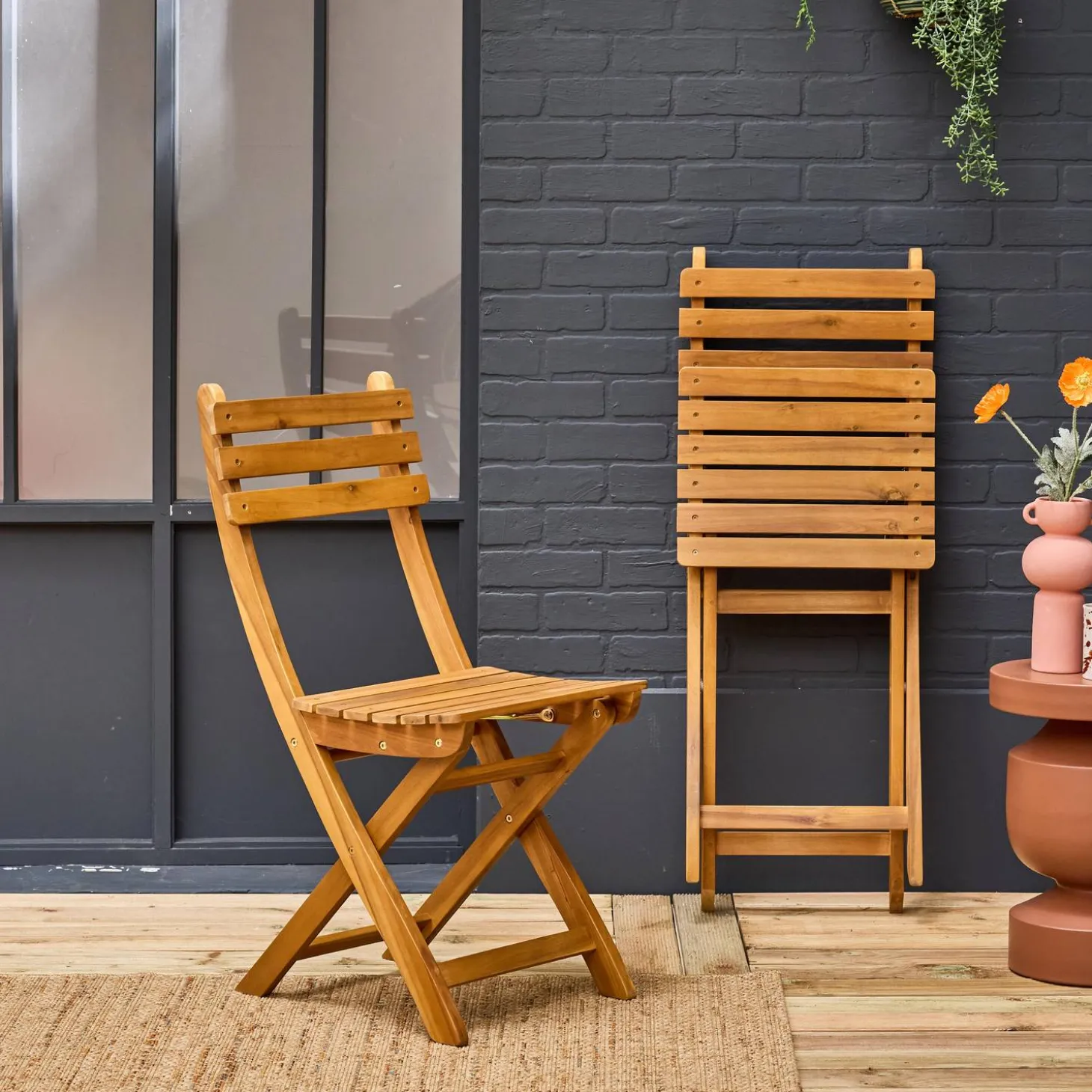 2er-Set zusammenklappbare Gartenstühle aus Akazienholz