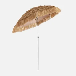 Exotischer gerader Sonnenschirm aus Stahl mit Holz- und Strohimitation