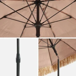 Exotischer gerader Sonnenschirm aus Stahl mit Holz- und Strohimitation