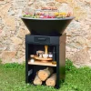 Feuerschale Ø81,5cm, mit Plancha und Grillrost, Holzlagerung + Abdeckung