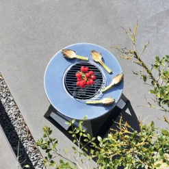 Feuerschale Grill Ø59cm schwarz mit Grillrost und Stauraum
