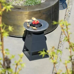 Feuerschale Grill Ø59cm schwarz mit Grillrost und Stauraum