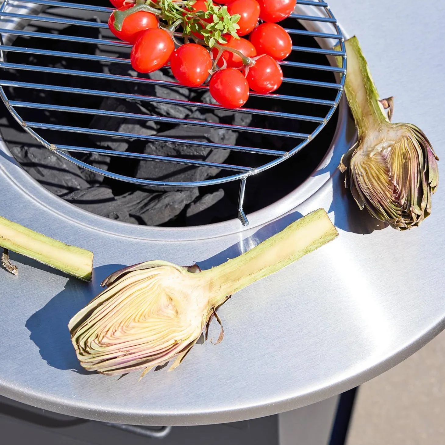Feuerschale Grill Ø59cm schwarz mit Grillrost und Stauraum