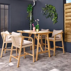 Garten-Bartisch aus Akazienholz mit 4 Stühlen